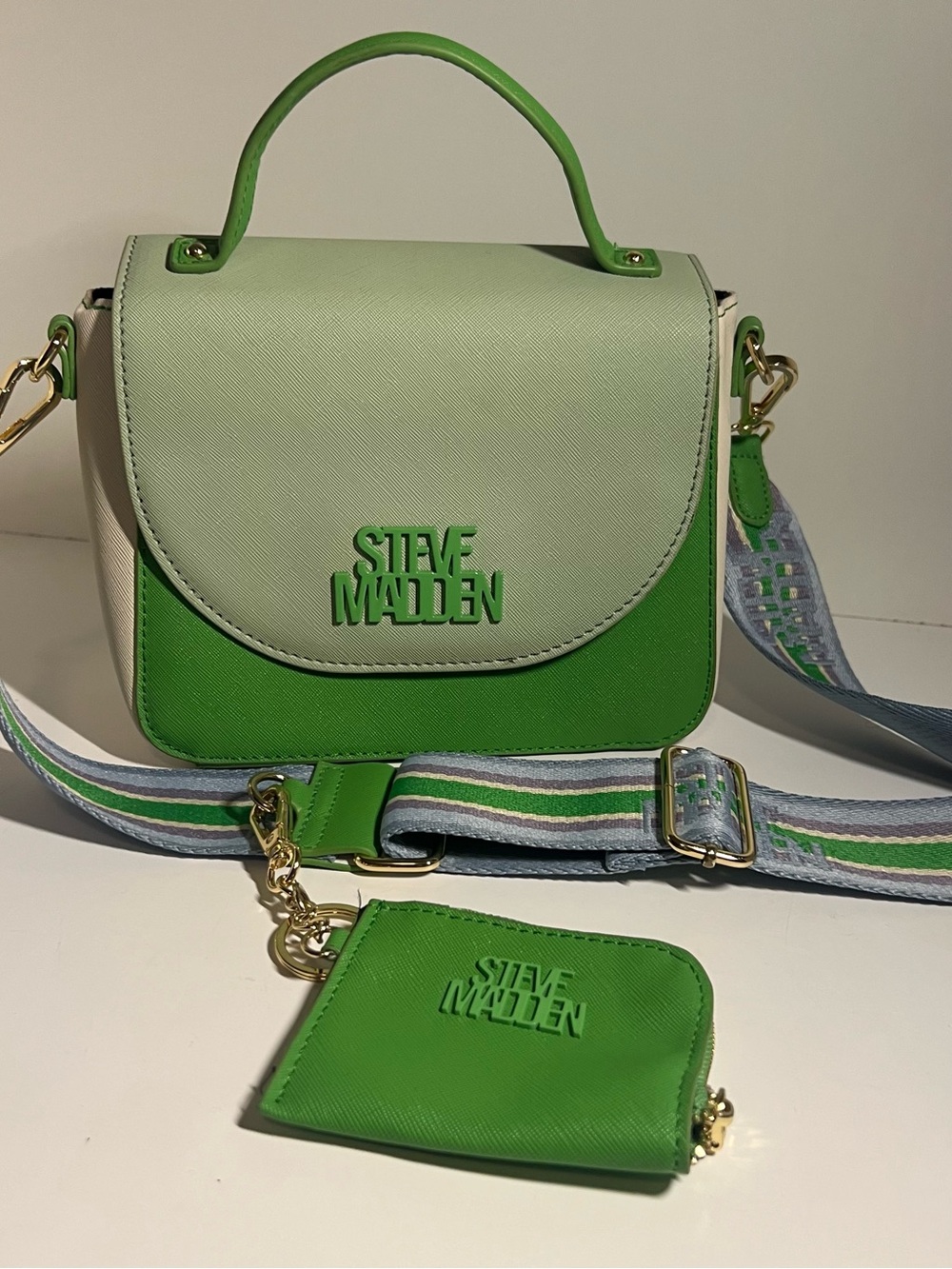 Steve Madden Green & Light Green Structured Top-Handle Crossbody with Coin Pouch
